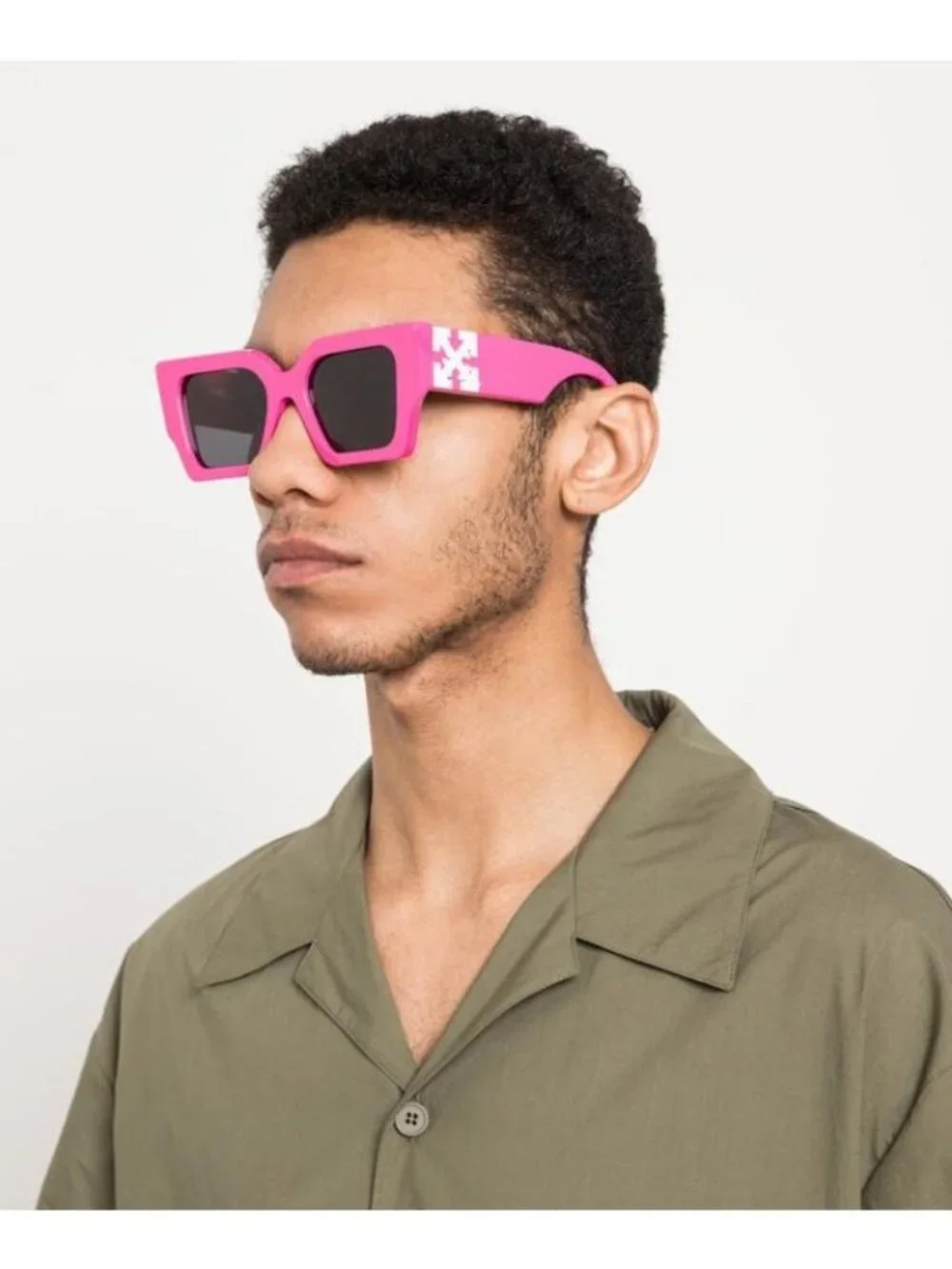 Off-White OERI003 6807 Sunglasses Pink Square Frame, Grey Lenses